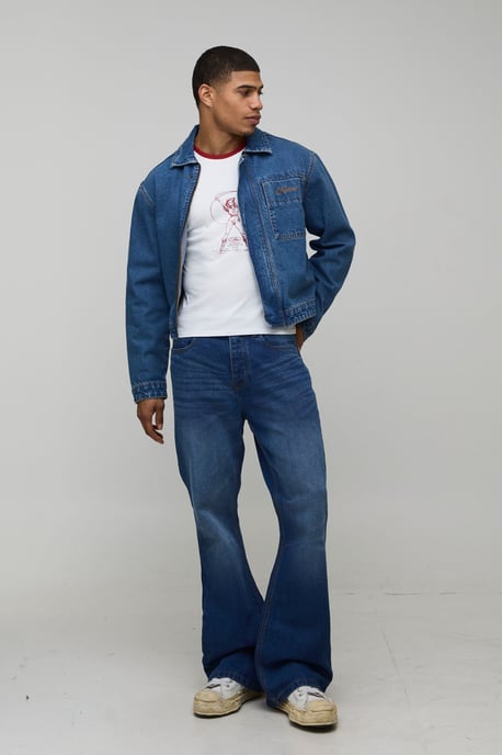 Pocket Embroidery Rigid Flared Jeans - Image 4
