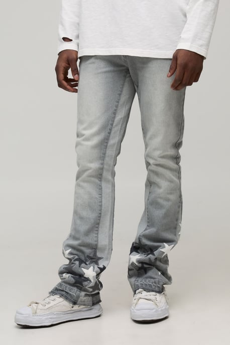 Slim Flared Stacked Star Applique Gusset Jeans - Image 1
