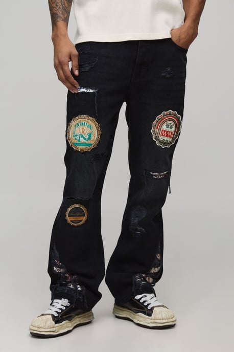 Slim Flare Applique Badge Gusset Jeans - Image 1