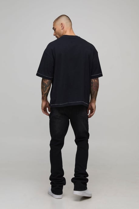 Skinny Stacked Flared Rip and Repair Bandana Paint Splatter Jeans - Image 2