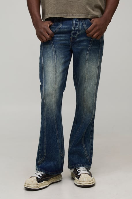 Straight Flared Washed Western Panel Jeans - Image 1
