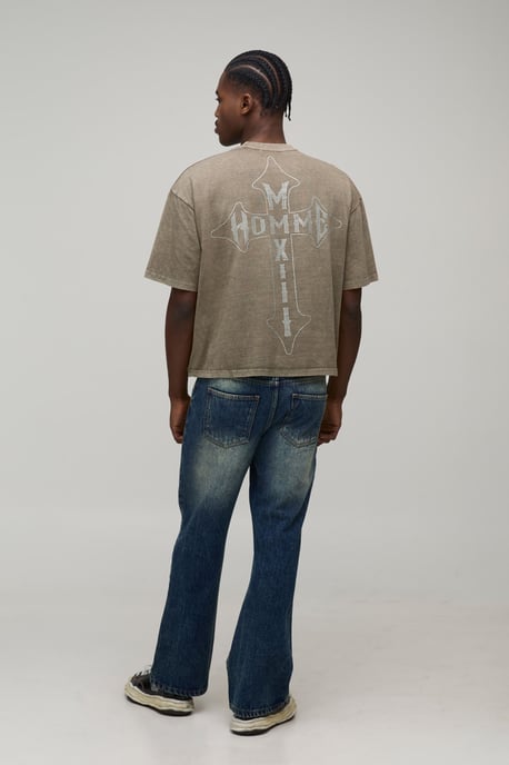 Straight Flared Washed Western Panel Jeans - Image 2