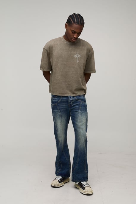 Straight Flared Washed Western Panel Jeans - Image 4