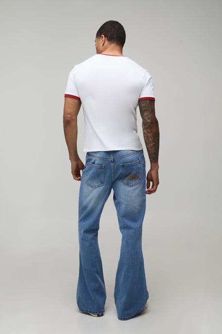 Pocket Embroidery Rigid Flared Jeans - Image 2