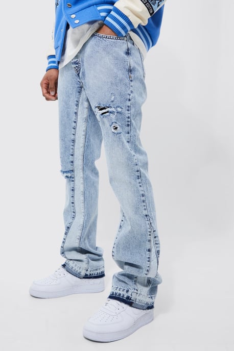 Slim Flare Washed Distressed Gusset Panel Jeans - Image 1