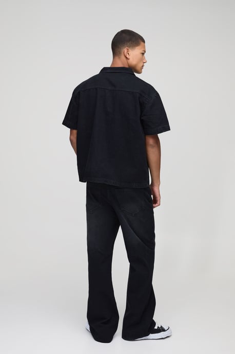 Relaxed Flare Washed Black Jeans - Image 2