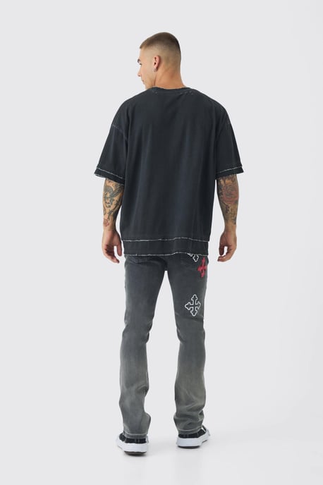 Skinny Stretch Flare Cross Applique Jeans - Image 2