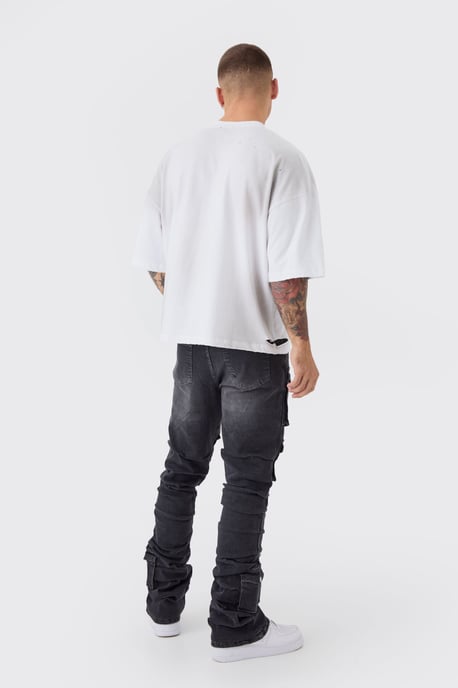 Skinny Stacked Multi Cargo Pocket Flared Jeans - Image 2