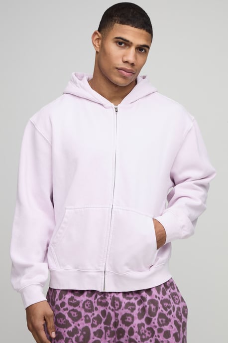 Oversized Boxy Washed Zip Through Hoodie - Image 1