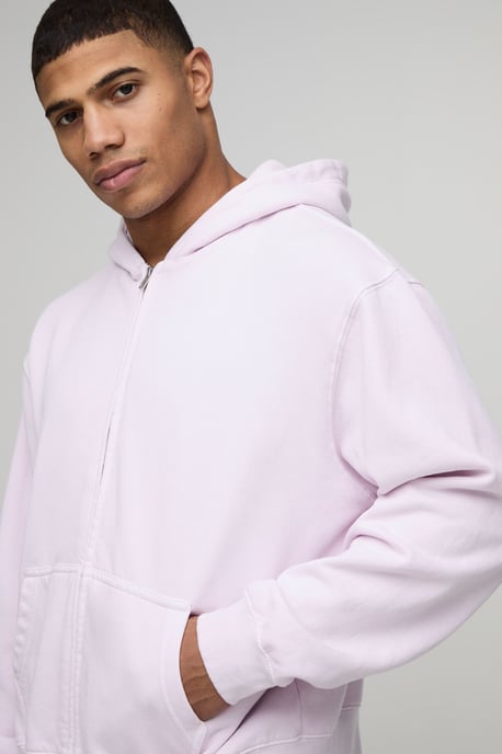 Oversized Boxy Washed Zip Through Hoodie - Image 3