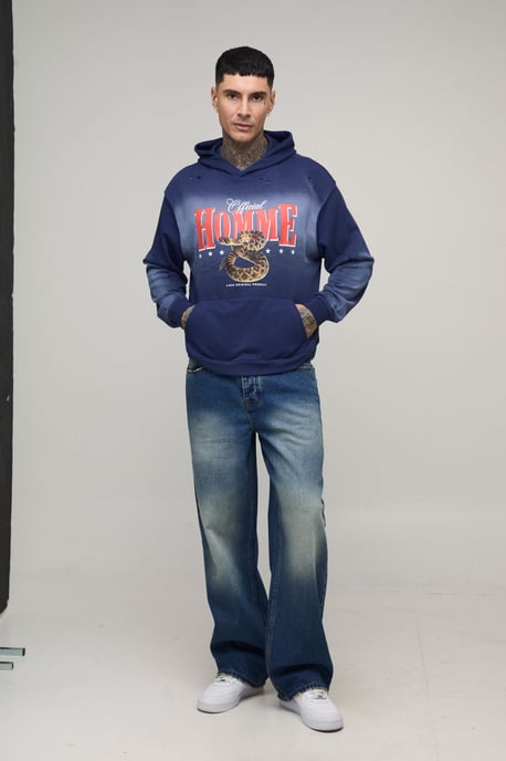Tall Oversized Boxy Homme Western Spray Wash Distressed Hoodie - Image 4