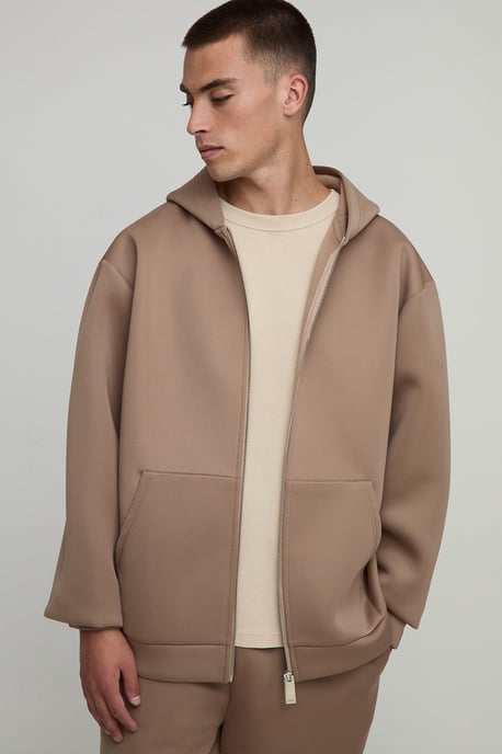Oversized Bonded Scuba Zip Through Hoodie - Image 1