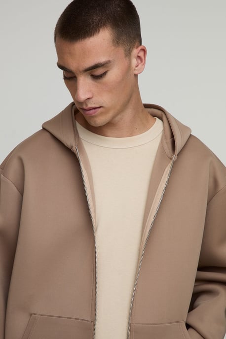 Oversized Bonded Scuba Zip Through Hoodie - Image 3