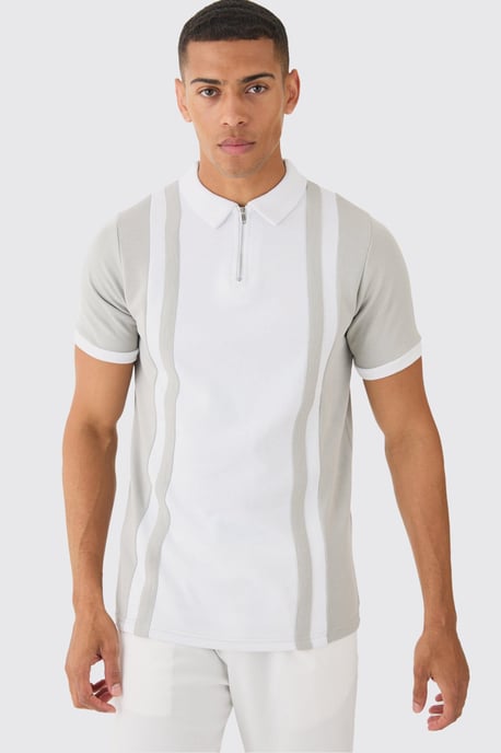 Slim Panelled Zip Neck Interlock Polo - Image 1