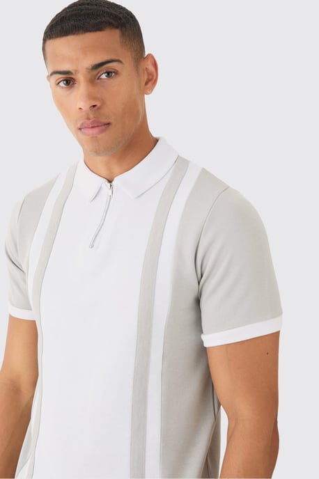 Slim Panelled Zip Neck Interlock Polo - Image 3