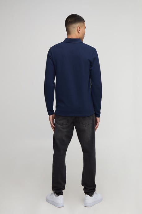 Slim Fit Long Sleeve BM Signature Embroidered V Neck Textured Polo - Image 2
