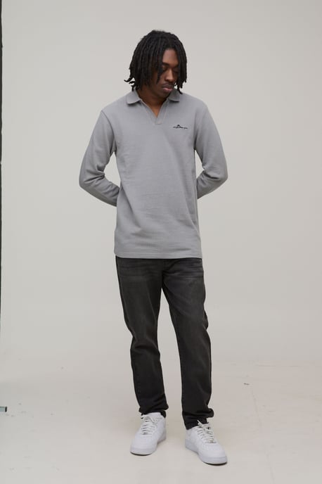 Slim Fit Long Sleeve BM Signature Embroidered V Neck Textured Polo - Image 4