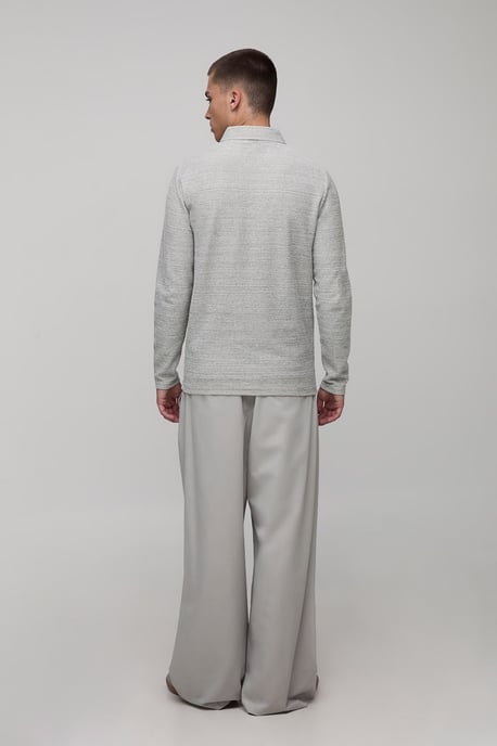 Slim Fit Heavyweight Pique Zip Neck Long Sleeve Polo - Image 2