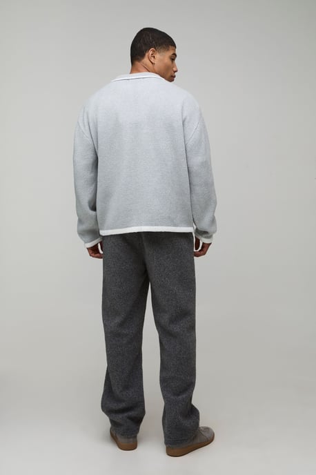 Oversized Boxy V Neck Mixed Boucle Polo Jumper - Image 2