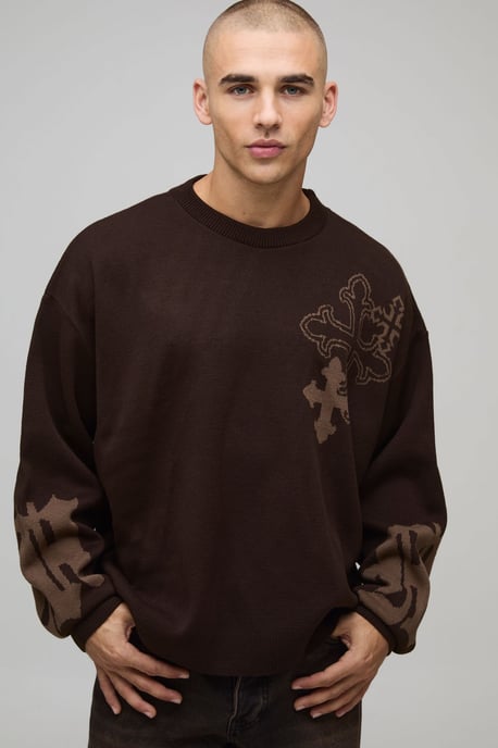 Oversized Boxy Cross Graphic Knitted Jumper - Image 1