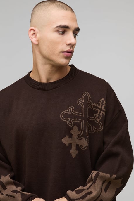 Oversized Boxy Cross Graphic Knitted Jumper - Image 3