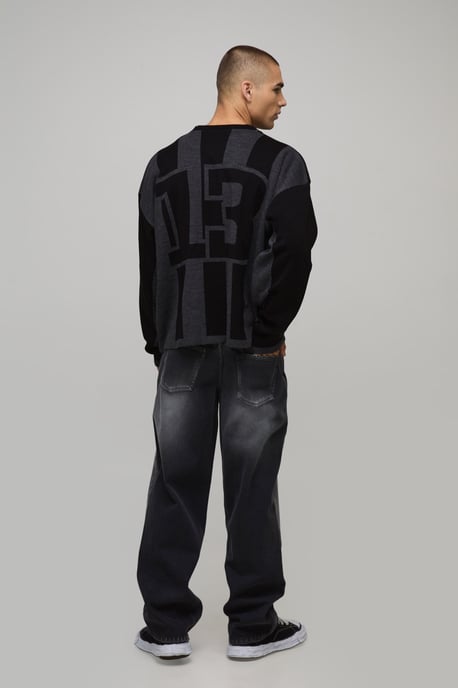 Oversized Boxy Moto Jacquard Knitted Jumper - Image 2