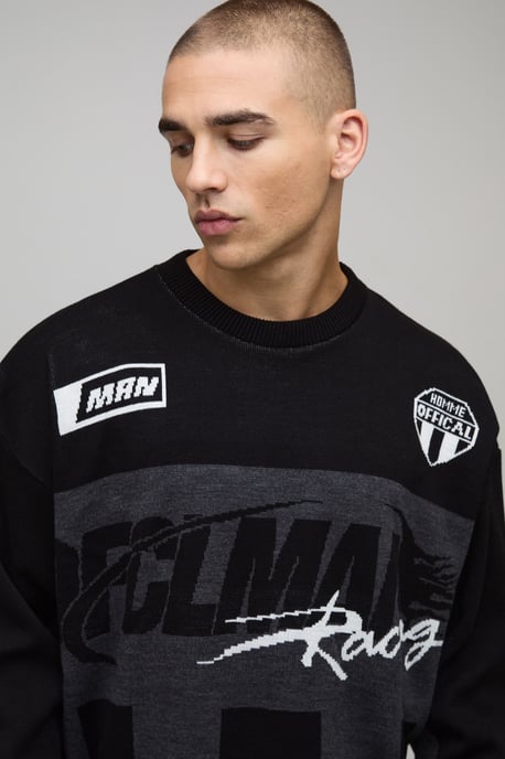 Oversized Boxy Moto Jacquard Knitted Jumper - Image 3