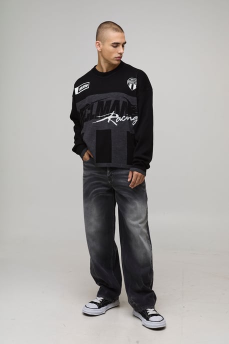 Oversized Boxy Moto Jacquard Knitted Jumper - Image 4