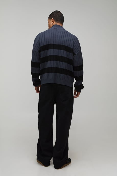 Relaxed Boxy Ribbed Knitted 1/4 Zip Jumper - Image 2