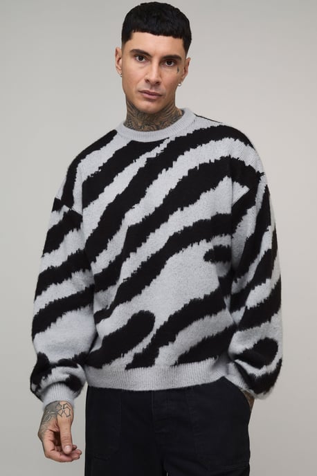 Tall Boxy Oversized Brushed Animal Knitted Jumper - Image 1