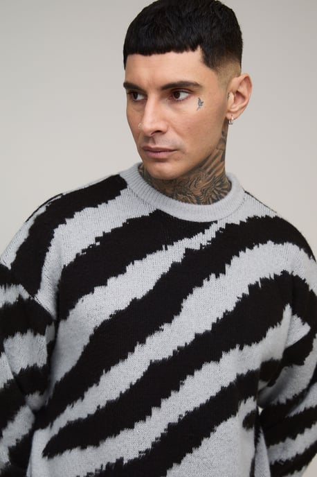 Tall Boxy Oversized Brushed Animal Knitted Jumper - Image 3