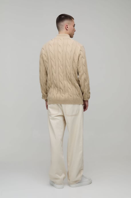 Regular Fit Cable Knitted 1/4 Zip Jumper - Image 2