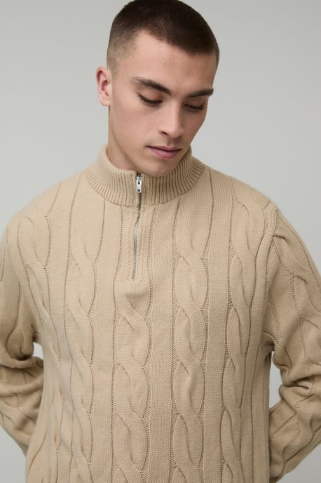 Regular Fit Cable Knitted 1/4 Zip Jumper - Image 3