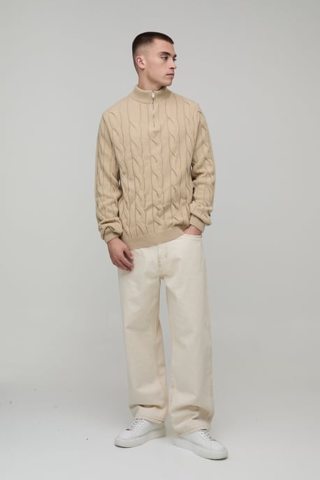 Regular Fit Cable Knitted 1/4 Zip Jumper - Image 4