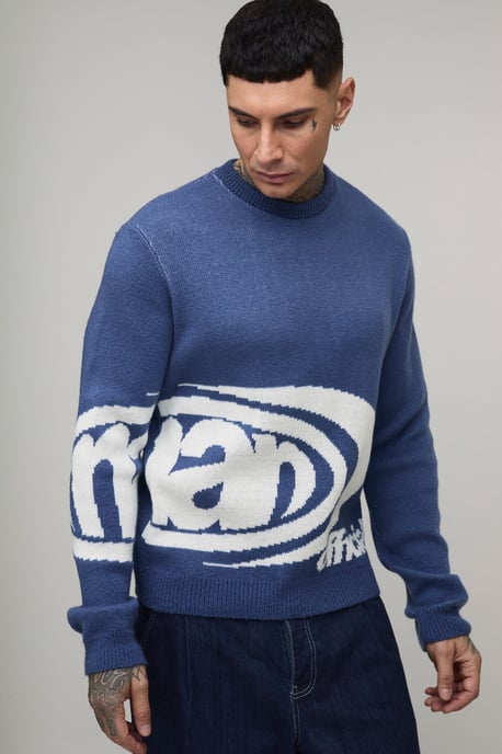 Tall Man Boxy Jacquard Knitted Jumper - Image 1