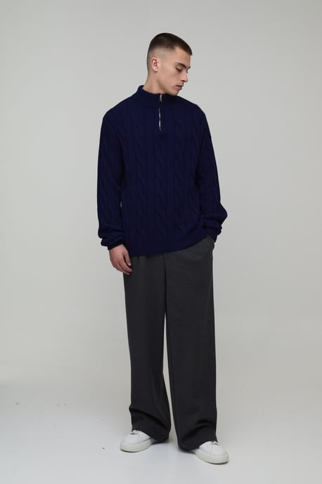Regular Fit Cable Knitted 1/4 Zip Jumper - Image 4