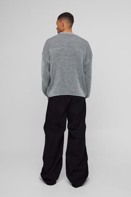 Boxy Crew Neck Dropped Shoulder Plated Ribbed Knit Jumper - Image 2