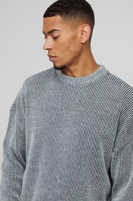 Boxy Crew Neck Dropped Shoulder Plated Ribbed Knit Jumper - Image 3