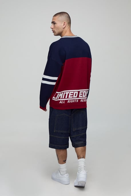 Man Flame Varsity Jacquard Knitted Hockey Sports Top - Image 2