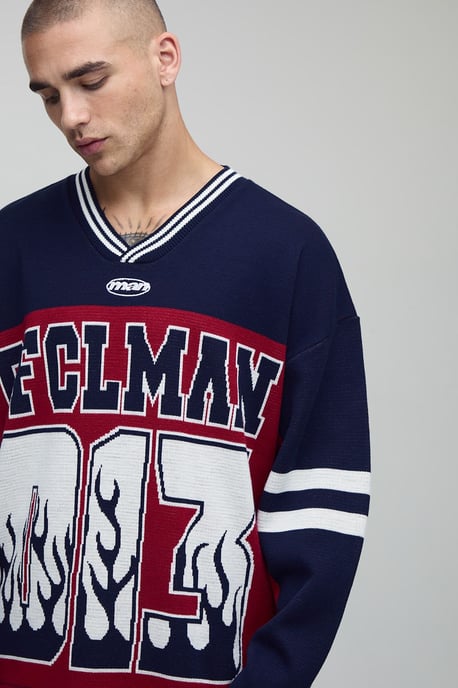 Man Flame Varsity Jacquard Knitted Hockey Sports Top - Image 3