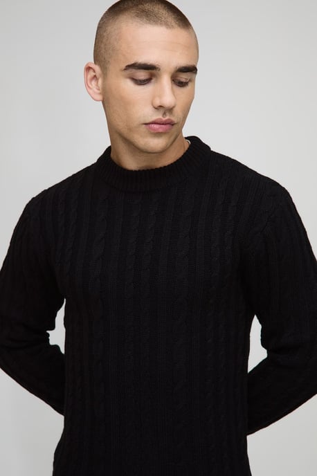 Muscle Fit Cable Knitted Jumper - Image 3
