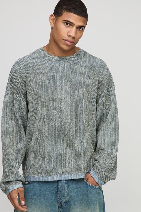 Oversized Boxy Ribbed Mixed Yarn Knitted Jumper - Image 1