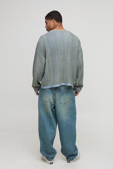Oversized Boxy Ribbed Mixed Yarn Knitted Jumper - Image 2