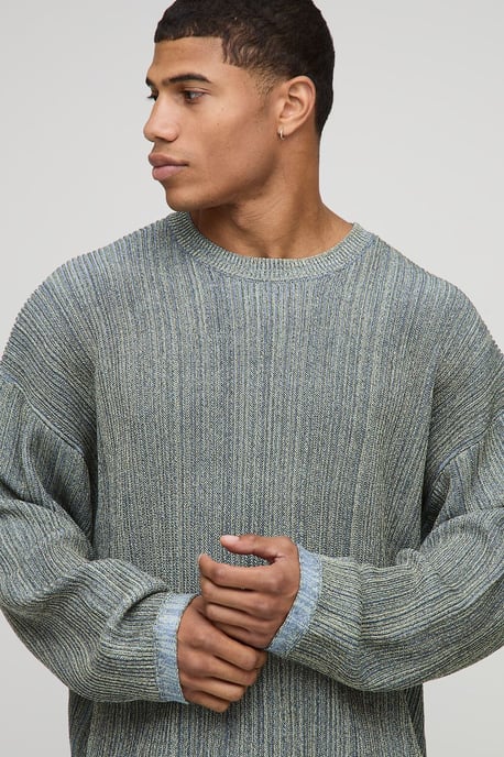 Oversized Boxy Ribbed Mixed Yarn Knitted Jumper - Image 3