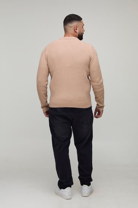Plus Basic Regular Fit Ribbed Knitted Jumper - Image 2
