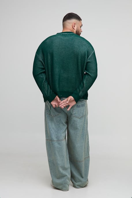 Plus Ribbed Knit Oversized Distressed Varsity Jumper - Image 2