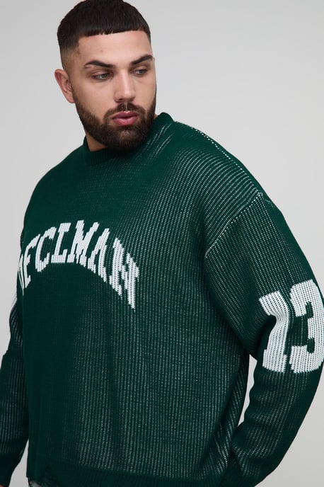 Plus Ribbed Knit Oversized Distressed Varsity Jumper - Image 3