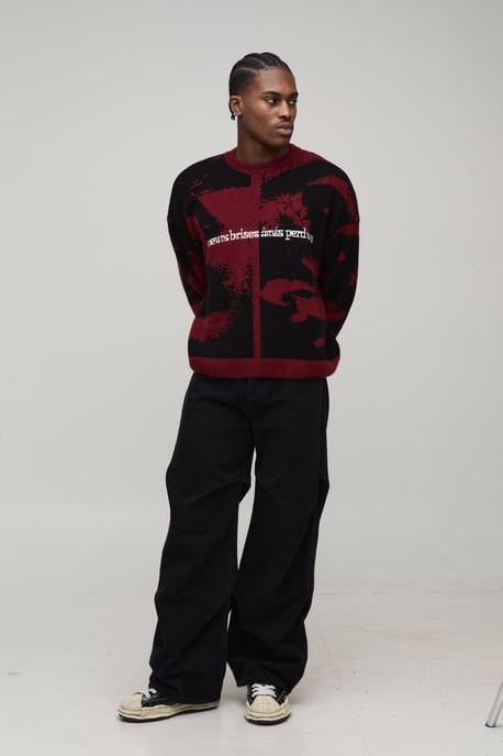 Oversized Boxy Gothic Graphic Brushed Knitted Jumper - Image 4