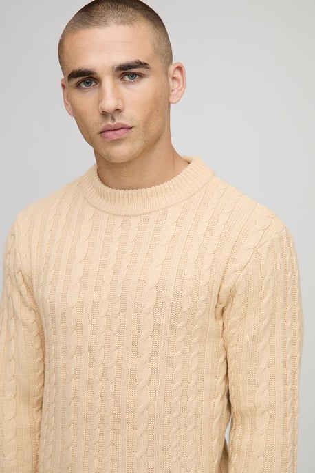 Muscle Fit Cable Knitted Jumper - Image 3