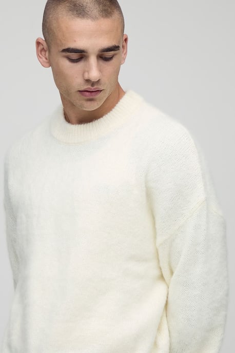 Boxy Fit Brushed Extended Neck Knitted Jumper - Image 3